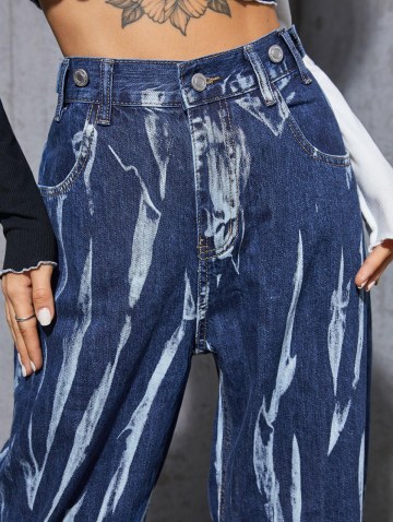 Dark Wash Printed Tapered Jeans