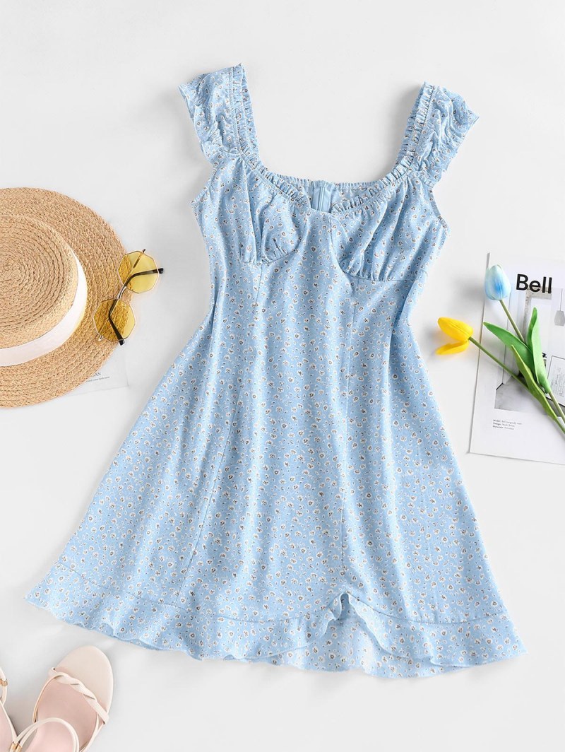 Ditsy Floral Frilled Ruched Flounce Sundress