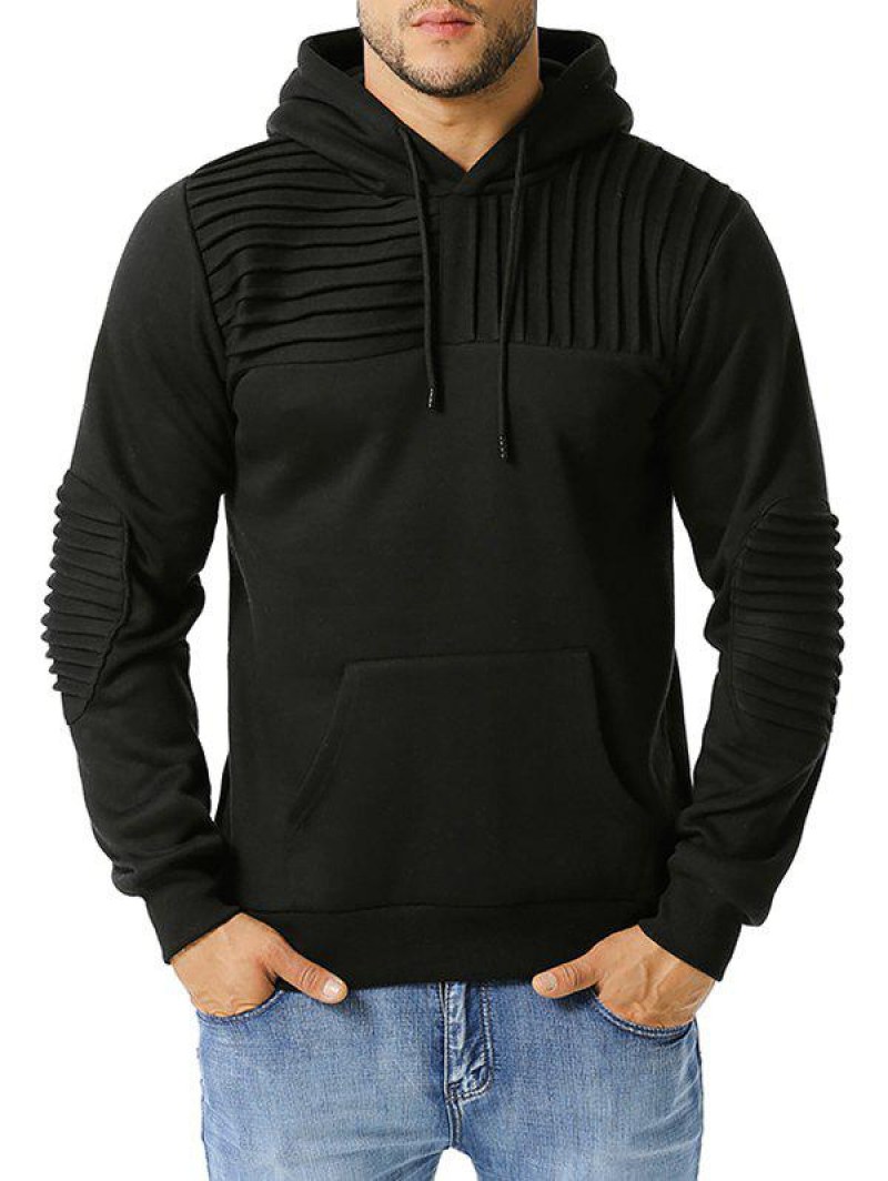 Elbow Patch Pintuck Detail Fleece Hoodie