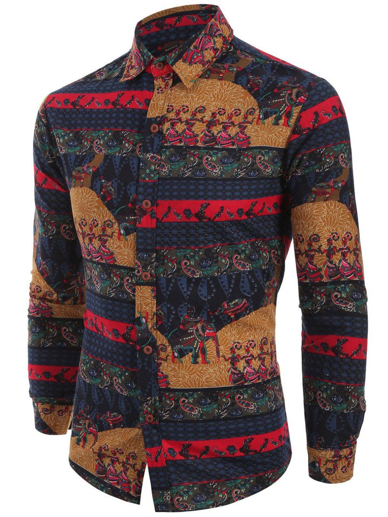 Ethnic Tribal Print Long Sleeves Shirt