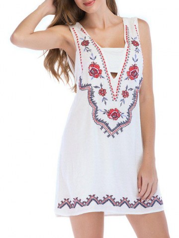 Floral Embroidery Sleeveless Casual Mini Dress