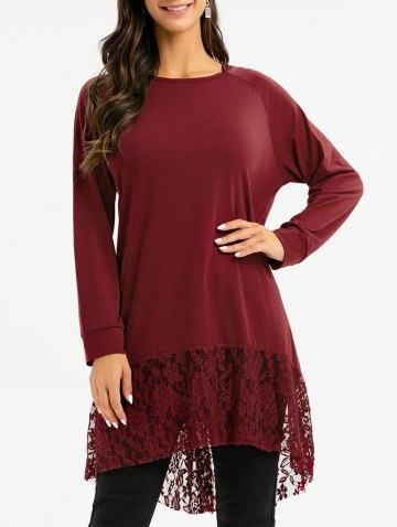 Floral Lace Panel Hooded Long Sleeves Top