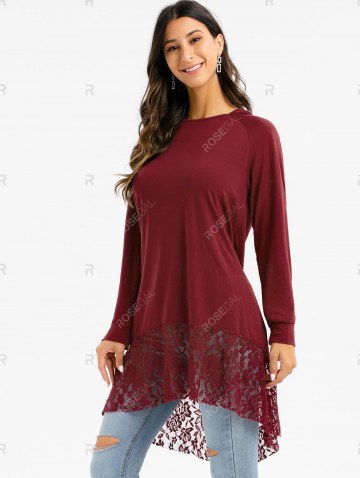 Floral Lace Panel Hooded Long Sleeves Top