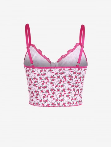 Floral Print Lace Insert Underwire Corset Top