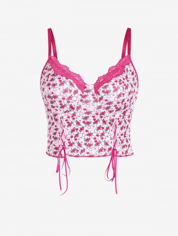 Floral Print Lace Insert Underwire Corset Top