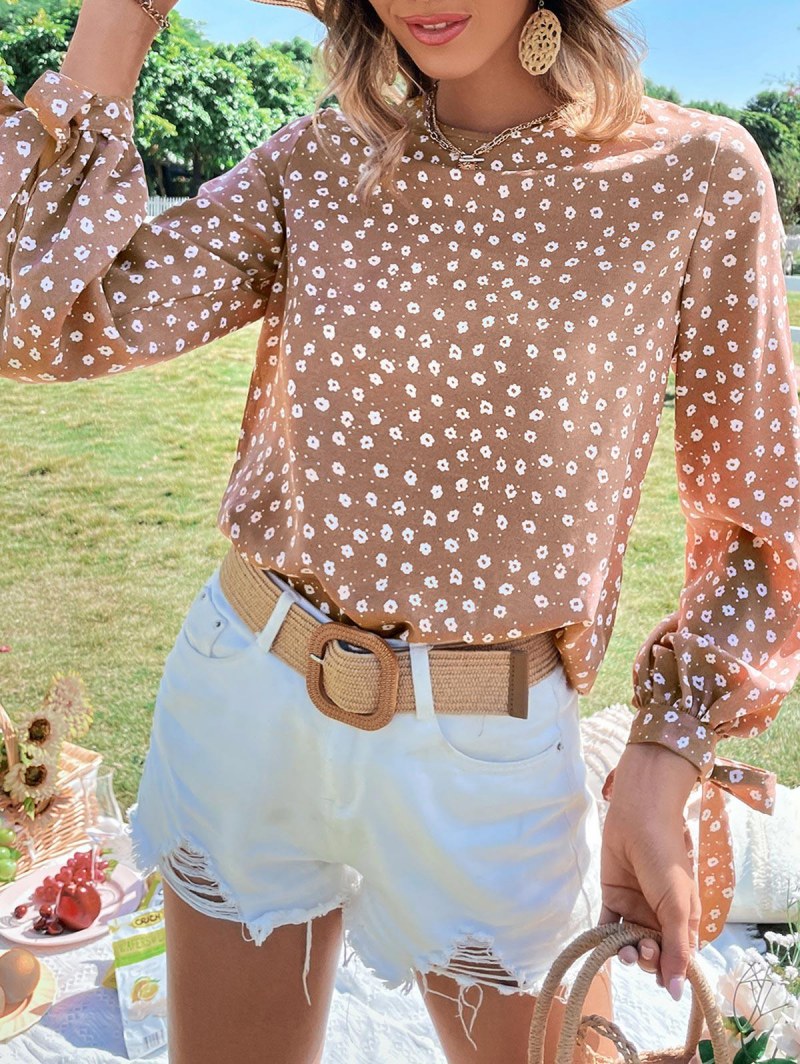 Floral Print Thin Long Sleeves Blouse