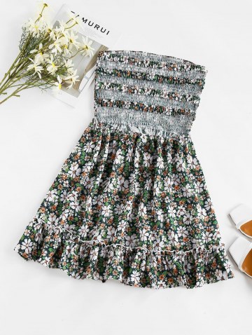 Flower Smocked Ladder Cut Backless Bandeau Dress