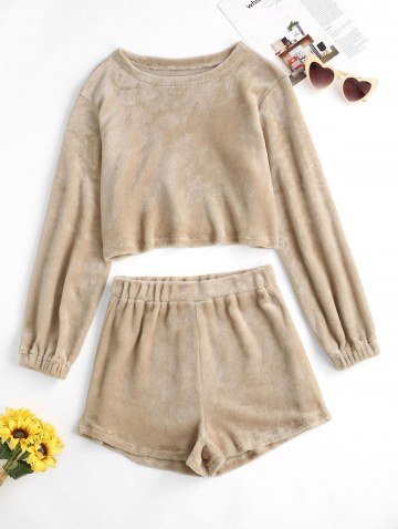 Fluffy Crop Sweatshirt And Two Piece Shorts Set