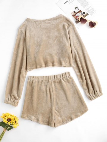 Fluffy Crop Sweatshirt And Two Piece Shorts Set
