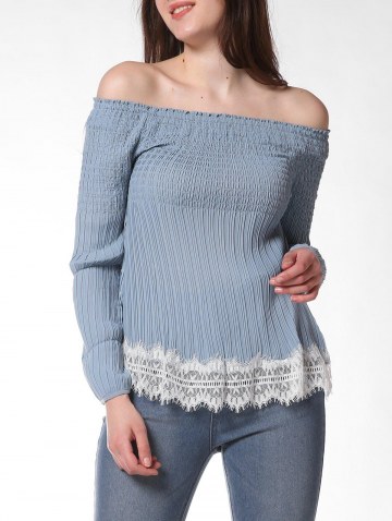 French Bazaar Lace Decorate Cold Shoulder Long Sleeve Top