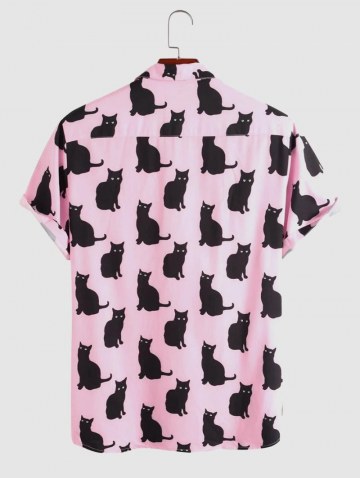 Front Pocket Button Up Black Cat Print Shirt