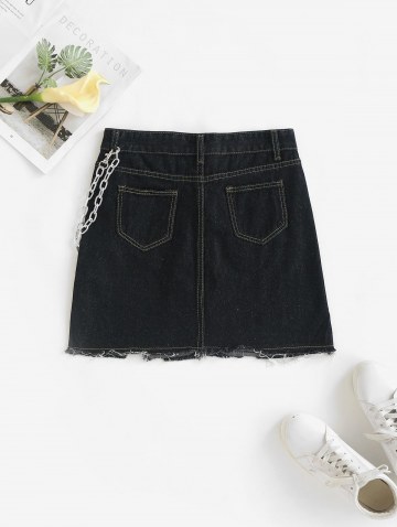 Graphic Print Chain Topstitching Denim Skirt