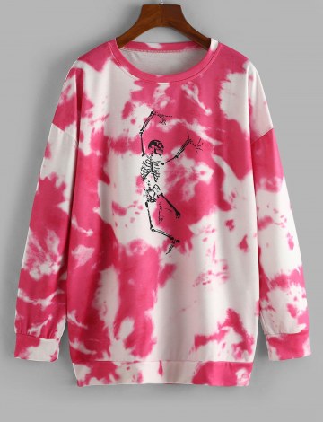 Halloween Skeleton Graphic Tie Dye Sweatshirt