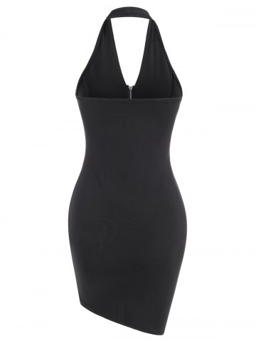 Halter Half Zip Slinky Asymmetrical Dress