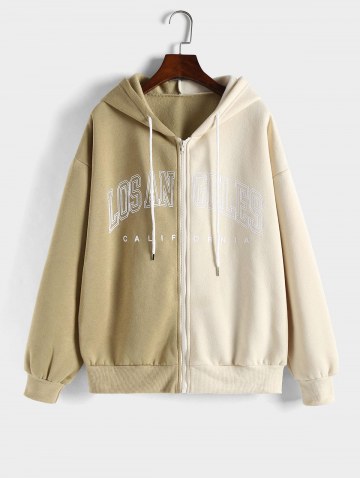 Hooded Los Angeles Graphic Two Tone Fleece Linging Jacket