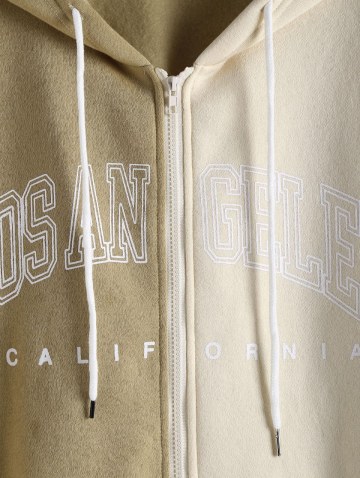 Hooded Los Angeles Graphic Two Tone Fleece Linging Jacket