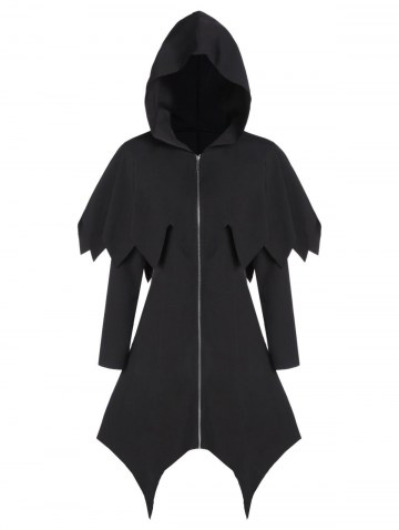 Hooded Zipper Asymmetric Gothic Capelet Handkerchief Coat
