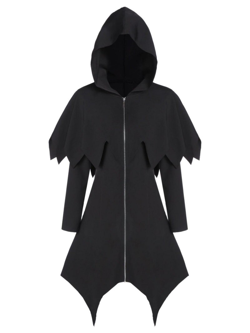 Hooded Zipper Asymmetric Gothic Capelet Handkerchief Coat