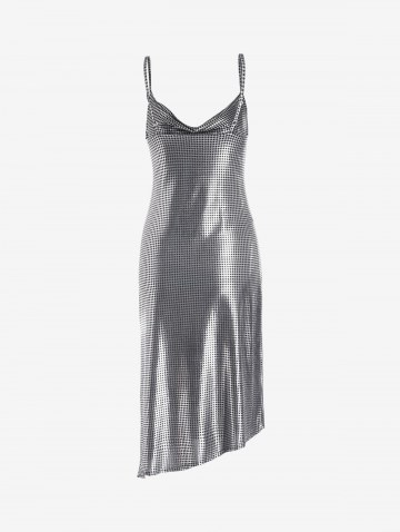 Houndstooth Cowl Front Slit Dress