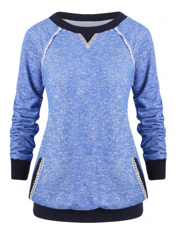 Kangaroo Pocket Raglan Sleeves Heathered Sweatshirt