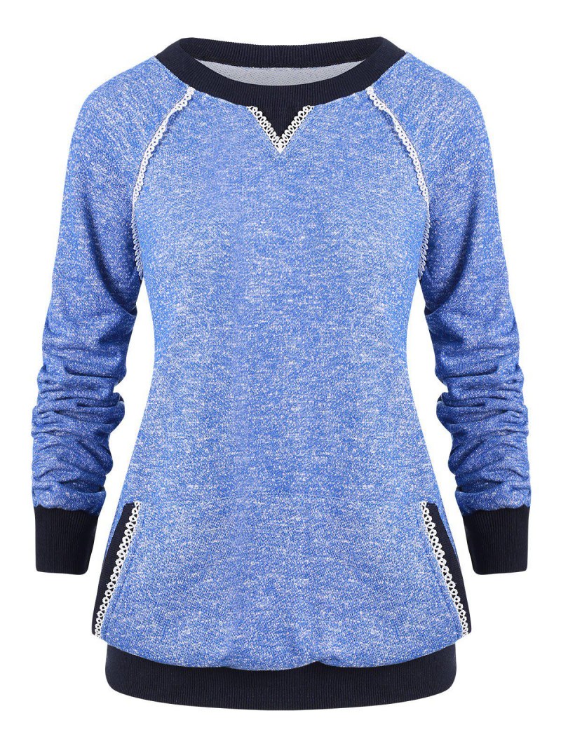 Kangaroo Pocket Raglan Sleeves Heathered Sweatshirt