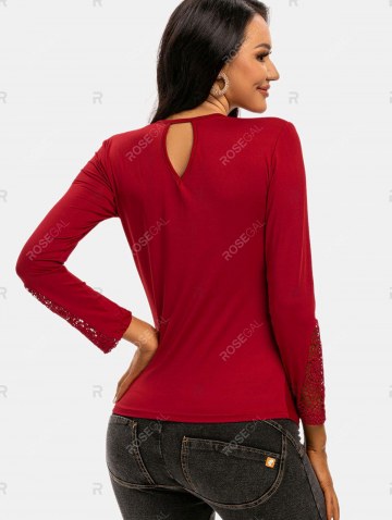 Keyhole Twist Lace Panel Long Sleeve Top