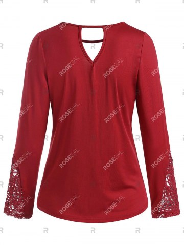 Keyhole Twist Lace Panel Long Sleeve Top