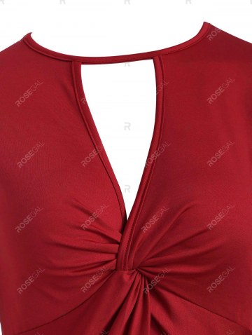 Keyhole Twist Lace Panel Long Sleeve Top