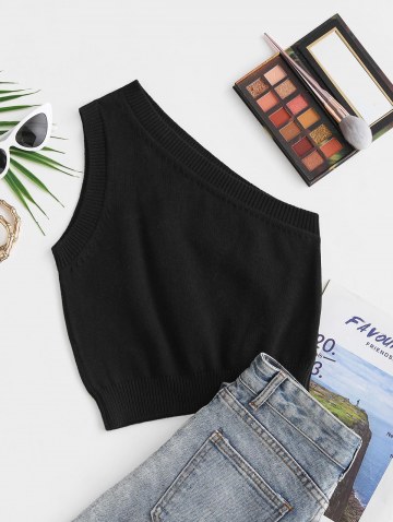 Knitted Cropped One Shoulder Tank Top