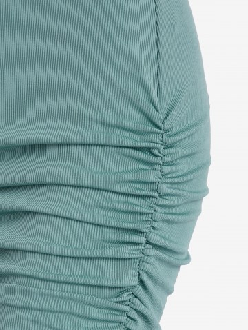 Knotted Ruched Ribbed One Shoulder Slinky Dress