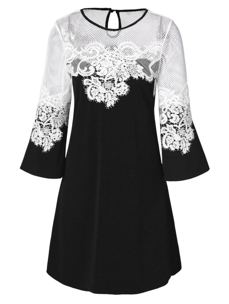 Lace Panel Openwork Mini Dress