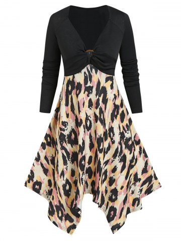Leopard Print Handkerchief Sweater Dress