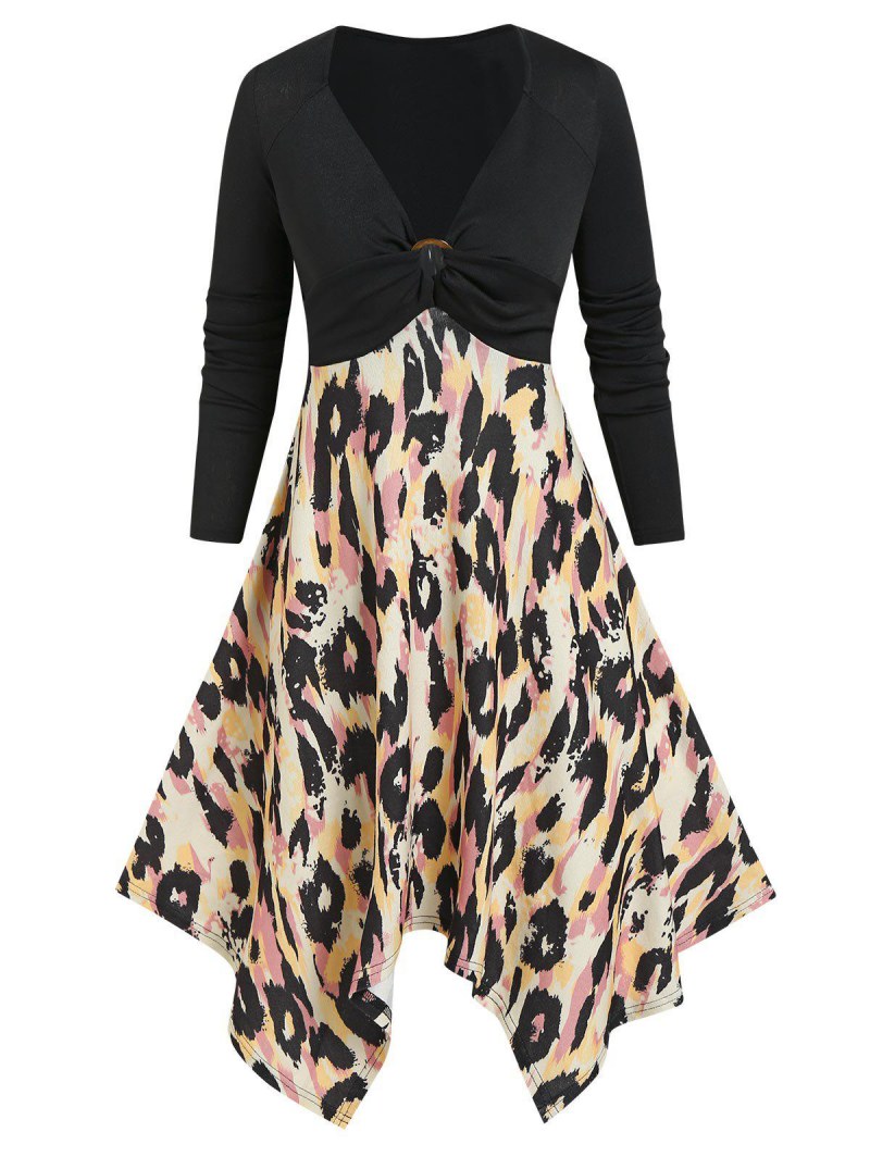 Leopard Print Handkerchief Sweater Dress