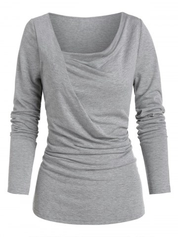 Long Sleeve Cowl Neck Heathered T-shirt
