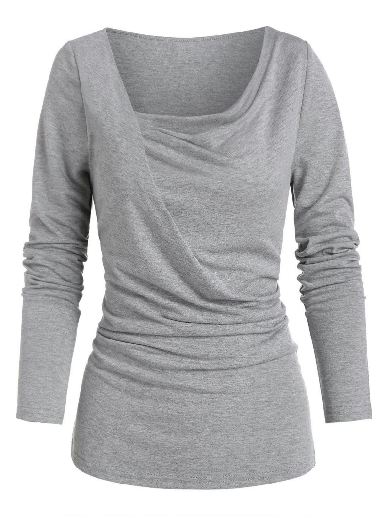 Long Sleeve Cowl Neck Heathered T-shirt