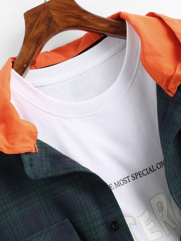 Long Sleeve Plaid Shirt With Colorblock Hood