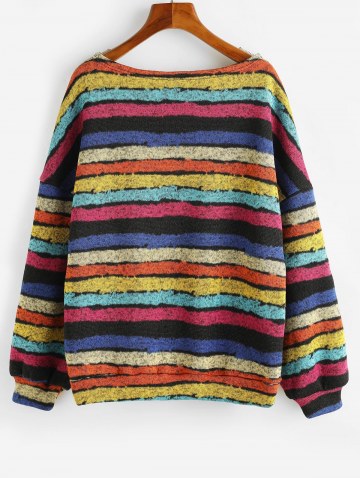 Loose Colorful Stripes Fleece Lined Sweatshirt