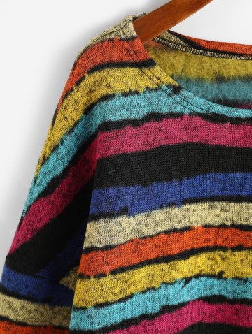 Loose Colorful Stripes Fleece Lined Sweatshirt