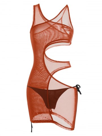 Mesh Cutout Bodycon Dress With Thong