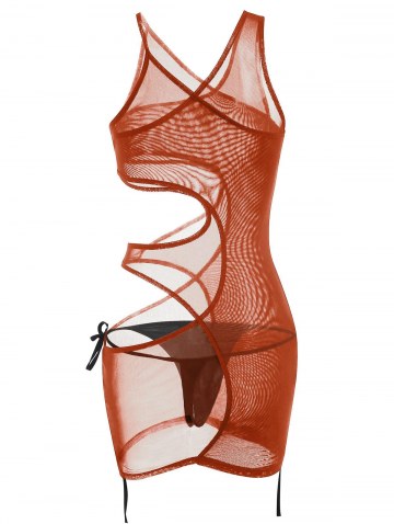Mesh Cutout Bodycon Dress With Thong