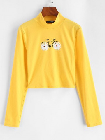 Mock Neck Daisy Bike Crop Tee