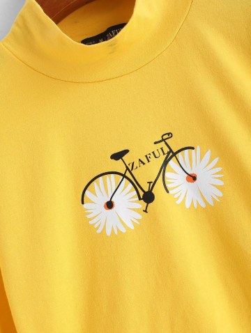 Mock Neck Daisy Bike Crop Tee