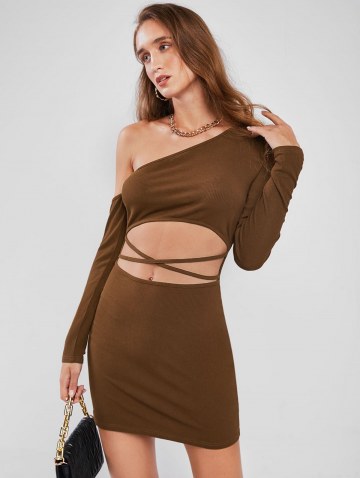 One Shoulder Cut Out Criss Cross Slinky Dress
