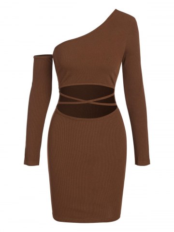 One Shoulder Cut Out Criss Cross Slinky Dress