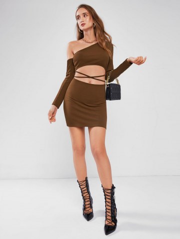 One Shoulder Cut Out Criss Cross Slinky Dress