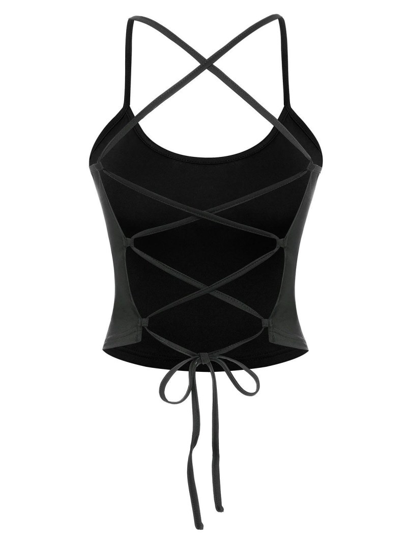 Open Back Lace Up Cami Tank Top