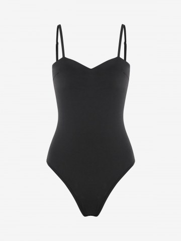 Overlap Solid Overlock-style Cami Bodysuit