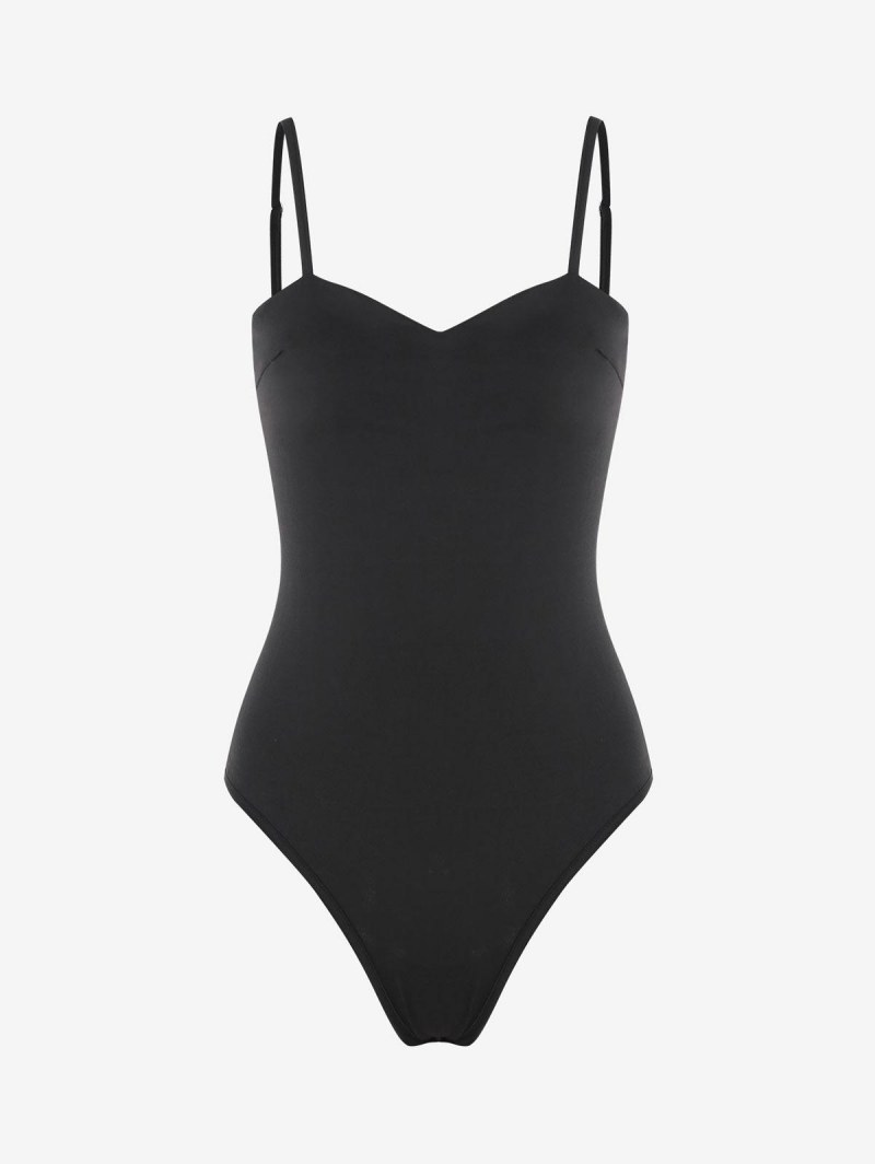 Overlap Solid Overlock-style Cami Bodysuit