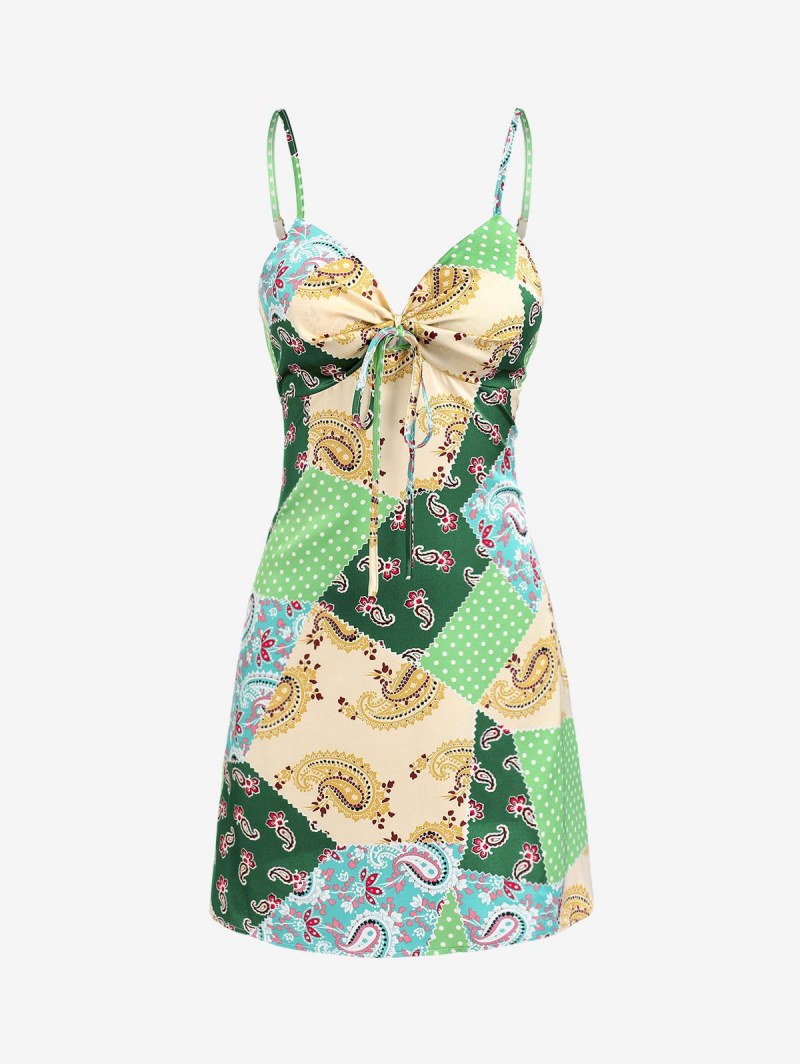 Patchwork Paisley Printed Cami Dress