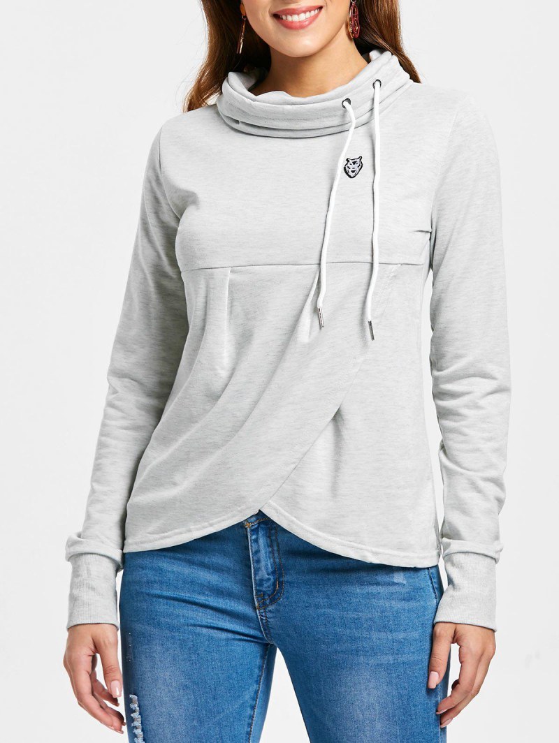 Petal Hem Drawstring Embroidered Sweatshirt